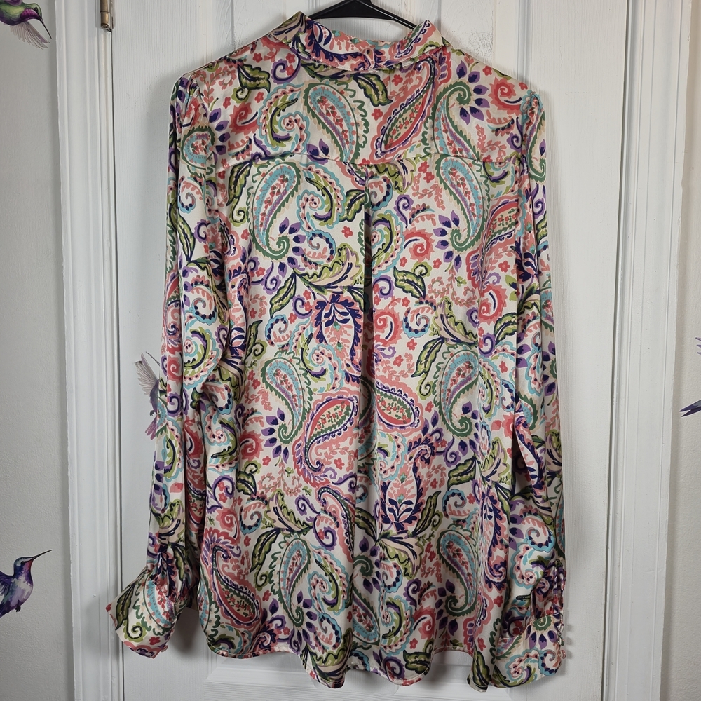 Haver London Paisley Button Down Blouse Long Sleeve XL Boho - Picture 3 of 8